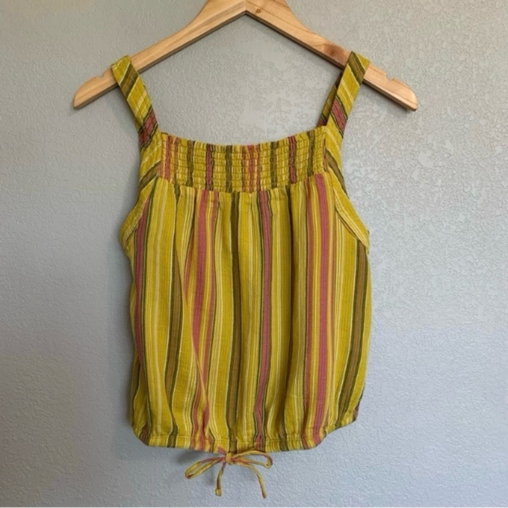 Prana Sleeveless Organic Cotton Tank Top Size XS Yellow Pink Stripe NWT